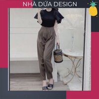 Quần tây baggy nữ lưng cao cạp chun ống ôm khóa dưới màu đen bò đủ size- quần nữ vải chất tuyết mưa- NHÀ DỨA DESIGN