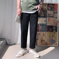 Quần tây baggy nữ nam unisex vải kaki TRƠN ống suông đen công sở đi học lưng cao ulzzang hàn quốc dây rút đẹp - - ĐEN,L56-70kg,1m65-1m75