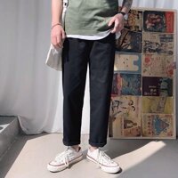 Quần tây baggy nữ nam unisex vải kaki TRƠN ống suông đen công sở đi học lưng cao ulzzang hàn quốc dây rút đẹp - - ĐEN,L56-70kg,1m65-1m75