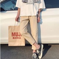 Quần tây baggy nữ nam unisex vải kaki TRƠN ống suông đen công sở đi học lưng cao ulzzang hàn quốc dây rút đẹp - - BE,L56-70kg,1m65-1m75