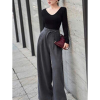 Quần tây công sở nữ quần dạ ống suông ống rộng O.SHI.RI  xếp ly kèm đai nhiều màu