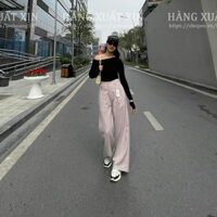 Quần tây công sở nữ quần ống rộng Shojo vải dạ mềm đẹp dày dặn, vân chìm siêu đẹp