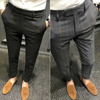 Quân Tây Dài Sọc Kẻ Phong Cách Hàn Quốc Dáng Slim Fit  | Quần Âu Dài Ống Ôm Màu Xám | Quần Tây Dài Phong cách Hàn Quốc