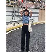 Quần Tây Đen Ống Rộng Lưng Cao