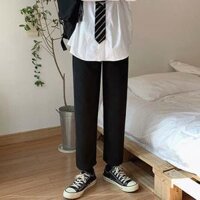 Quần tây mùa xuân quần lửng ống suông kiểu Hồng Kông có cảm giác quần nhỏ quần dài giản dị Hàn Quốc xu hướng quần rắn màu - Quần