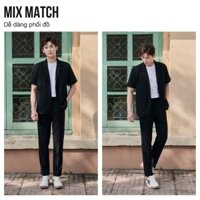 Quần tây nam hàn quốc dáng baggy vải co giãn dày dặn dáng suông ống rộng, màu đen, xám đậm, xám lợt