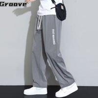 Quần tây nam rãnh, quần ống rộng dáng rộng in chữ phong cách Hàn Quốc mỏng mùa hè