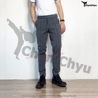 Quần Tây Nam SideTab Sọc Cao Cấp Màu Ghi Xám Đậm ChymChyu