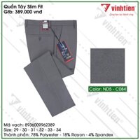 Quần tây nam trơn màu Slimfit Vĩnh Tiến 389 - vải giãn nhẹ - Xám Nhạt - Size 29
