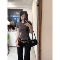 Quần tây nữ boot cut cỡ nhỏ, cao cấp và xếp nếp, quần jeans ôm cạp thấp màu đen, hợp thời trang