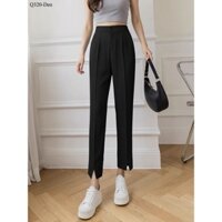 Quần tây nữ cotton nhật mềm baggy 9 tất cạp cao xẻ lai trước cá tính LAMO - Q320