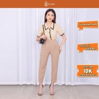 Quần tây nữ dáng dài Linbi màu be phối cạp chéo hiện đại, thanh lịch Liin clothing Q3444