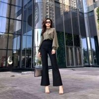 Quần Tây nữ ống loe chất liệu tuyết mưa day dăn - đen - S