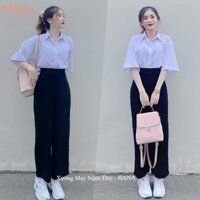 Quần tây ống rộng đi học khóa sườn nữ cạp lưng cao dáng quần vải ống rộng nữ suông dài công sở