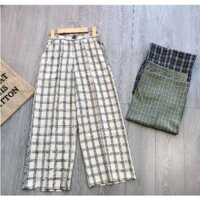 Quần tây ống suông caro lưng thun