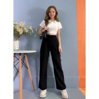 Quần tây ống suông lưng cao khóa sườn tôn dáng - đen - XL