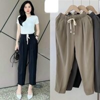 Quần tây quần baggy nữ lưng thun vải ruby mềm 3 màu Nâu Đen Kem