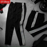 Quần thể dục 3 sọc suông chất nỉ bông cao cấp Unisex bigsize nam nữ mặc nhà, đi chơi, học giữ ấm mùa đông chống nắng hè - Đen 3 sọc xuông,L<70kg