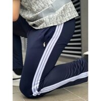 Quần thể dục 3 sọc trắng màu xanh dương đen. Quần thể dục học sinh cấp 3 poly giãn 4 chiều mềm mát