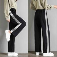 Quần thể thao 2 sọc  3 sọc nữ ống suông rộng baggy Umi cao cấp - Quần jogger nữ 3 sọc đen dây rút học sinh - 2xl