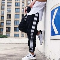 Quần Thể Thao 3 Sọc Đen Trắng Ống Suông Ống Jogger