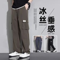 Quần thể thao Lụa băng quần đi làm mẫu mỏng mùa hè cho nam quần ống rộng ống rộng quần dài thường ngày nhanh khô dễ phối