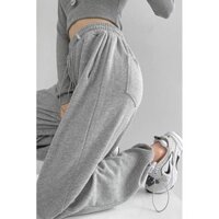 Quần thể thao màu xám dây rút YUEWEN Quần thể thao nữ ống rộng bó chân thon gọn rộng rãi