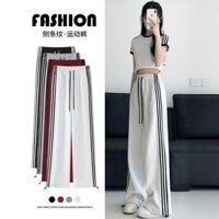 Quần thể thao màu xám trắng dành cho nữ Quần ống rộng thẳng sọc mỏng hơn Nhìn dây buộc Quần lót B2.27