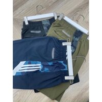 Quần thể thao nam camo dáng ngắn chất gió mịn pha hoạ tiết ba sọc camo khoẻ mạnh, chuẩn nhà máy, co giãn thấm hút mồ hôi