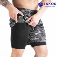 Quần thể thao nam, quần chạy bộ, quần tập gym 2 lớp co giãn thấm hút mồ hôi LAKOS Quần đùi nam bóng rổ cao cấp KP042