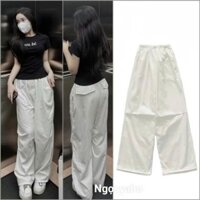 Quần thể thao nữ dài lưng thun vải KAKIcạp chun màu trắng Quần nữ màu đen ghi Co giãn 4 Chiều mặc mùa hè đi học ở nhà