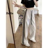 Quần thể thao nữ Quần sọc trắng xám quần ống rộng mới quần thẳng