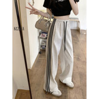 Quần thể thao nữ Quần sọc trắng xám quần ống rộng mới quần thẳng