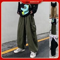 Quần Thể Thao Ống Rộng Màu Trơn quần dài Phối Dây Rút quần ống suông Thời Trang Cargo pants nam Hàn Quốc quần jogger nữ from rộng quần jogger ống rộng bông quần jogger kaki