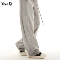 Quần thể thao sọc nữ đường phố cao cấp phong cách Mỹ Quần thẳng dáng rộng