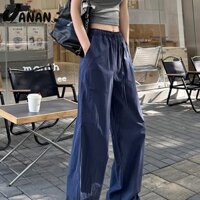 Quần thở phồng mới dành cho nữ thoáng mát không khí thông thường Quần ống rộng dây rút Áo yếm đến mắt cá chân