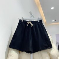 QUẦN THUN LỬNG TRƠN ỐNG RỘNG CHẤT DA CÁ AZURA FASHION, Quần Short Lửng Đen Trơn cartoon 3D CUTE, quần đùi nữ - Đen - L