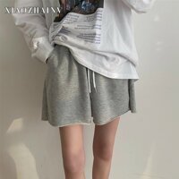 QUẦN THUN LỬNG TRƠN ỐNG RỘNG CHẤT DA CÁ AZURA FASHION, Quần Short Lửng Đen Trơn cartoon 3D CUTE, quần đùi nữ - Xám - M