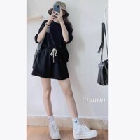QUẦN THUN LỬNG TRƠN ỐNG RỘNG CHẤT DA CÁ AZURA FASHION, Quần Short Lửng Đen Trơn cartoon 3D CUTE, quần đùi nữ - Đen - M