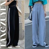 Quần thun ống rộng 2 sọc trắng cạp chun basic Quần thể dục thể thao ống suông nữ đi học đi chơi mặc nhà T71G