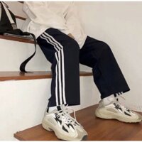 QUẦN THUN SỌC 3 LINE Nam Nữ ỐNG RỘNG