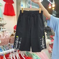 Quần thun tuổi teen dây rút màu đen, Quần thun lửng cho bé trai tuổi teen