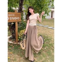 Quần Tơ Đũi ống suông rộng xếp li 2 lớp M6366