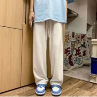 Quần Trắng Nam Xuân Thu Thẳng Rời Mỹ High Street ins Dạo Phố Xếp Ly Drape Ống Rộng Quần