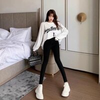 Quần tregging nữ  lưng cạp cao dài dáng thun ôm bó legging skinny vải giữ nhiệt màu đen