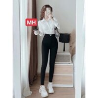 Quần tregging nữ vãi UMI lưng gài CÚC thun ôm bó legging skinny vải giữ nhiệt màu đen