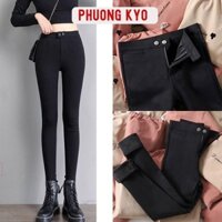 Quần Tregging Túi Hồng Nữ Lưng Cao Dáng Dài Thun Ôm Bó Skinny Vải Giữ Nhiệt Màu Đen Legging