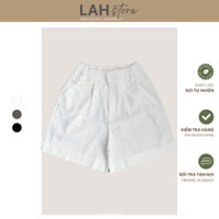 Quần trung niên nữ tặng mẹ LAH - Quần đùi QS05 vải linen ống rộng lưng thun may 2 kim (Trắng)