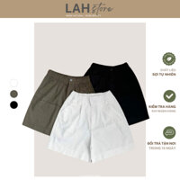 Quần trung niên nữ tặng mẹ, Quần đùi QS05 vải linen ống rộng lưng thun may 2 kim LAH (Đen, Trắng, Xanh, Rêu)