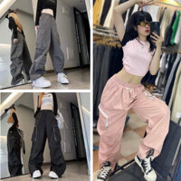 Quần túi hộp khóa kéo chất liệu kaki form rộng, quần jogger túi hộp có dây rút phong cách thể thao